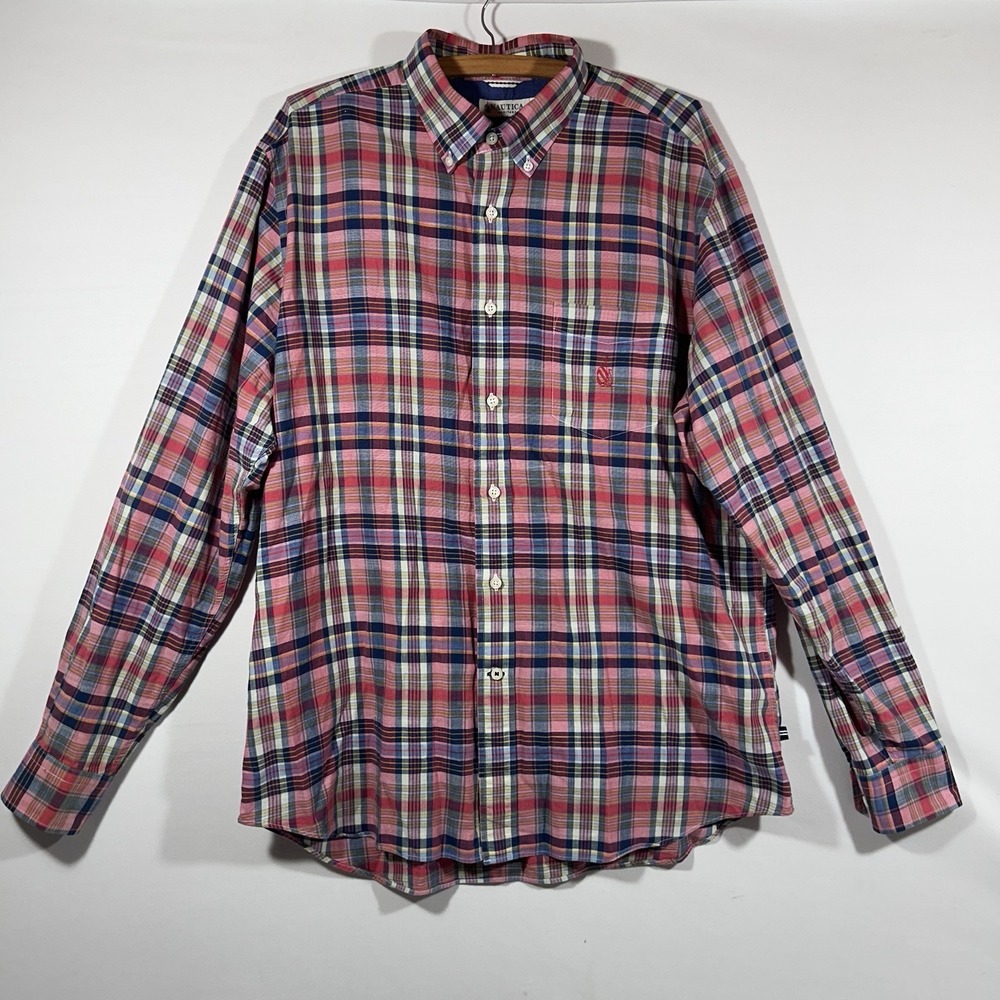 Nautica Heritage Shirt Mens L Plaid Button Down Long Sleeve Casual Cotton